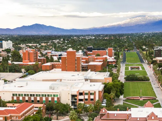 Aerial shot of Old Main and the Mall