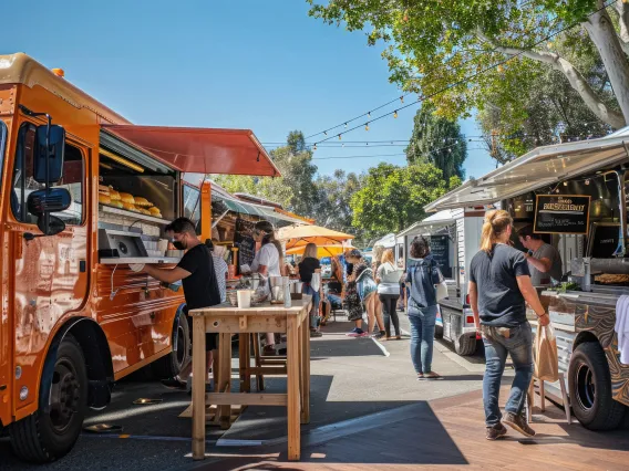 Food trucks lined up at an event